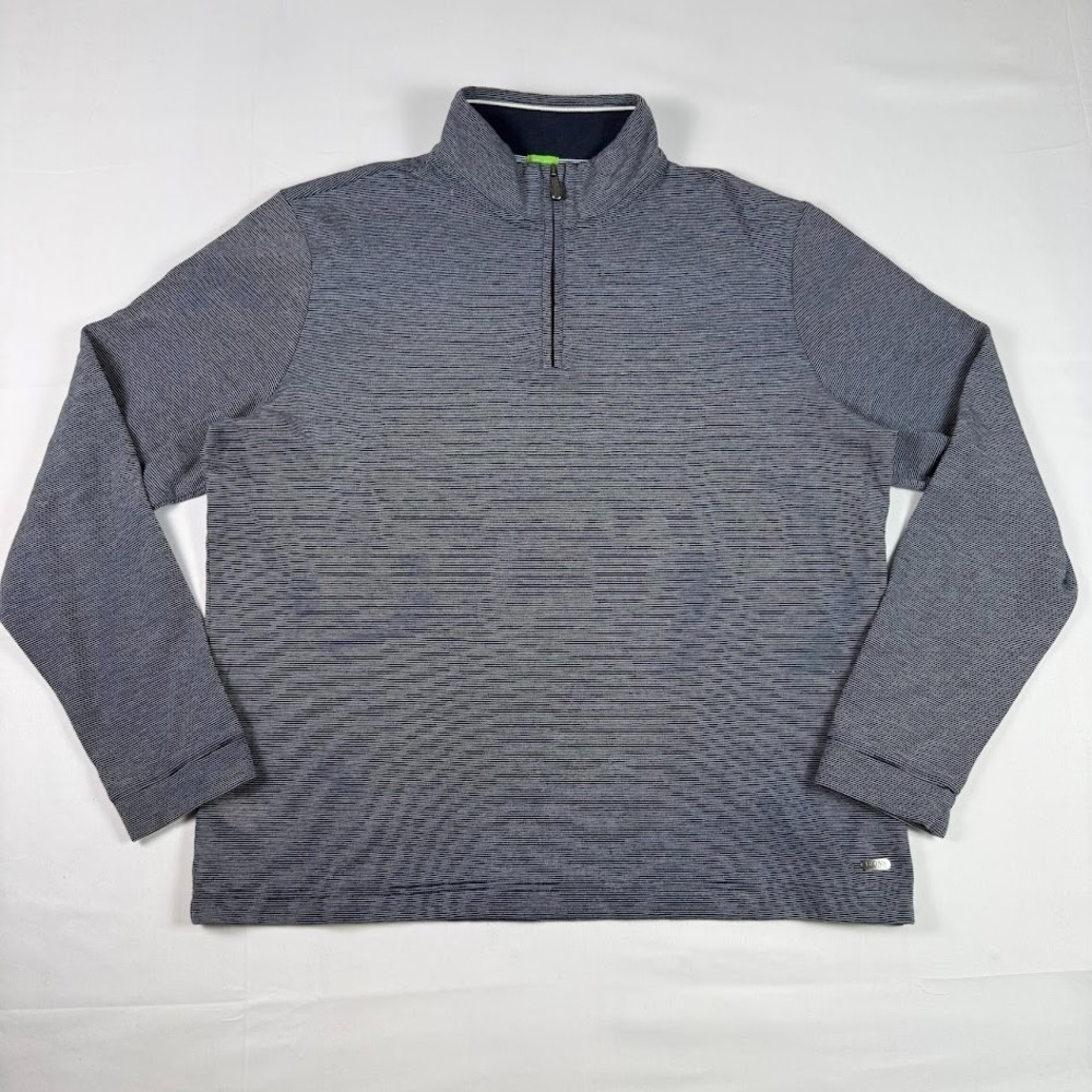 Boss Hugo Boss Pullover Mens XXL Blue Gray Striped 1/4 Zip Regular Fit